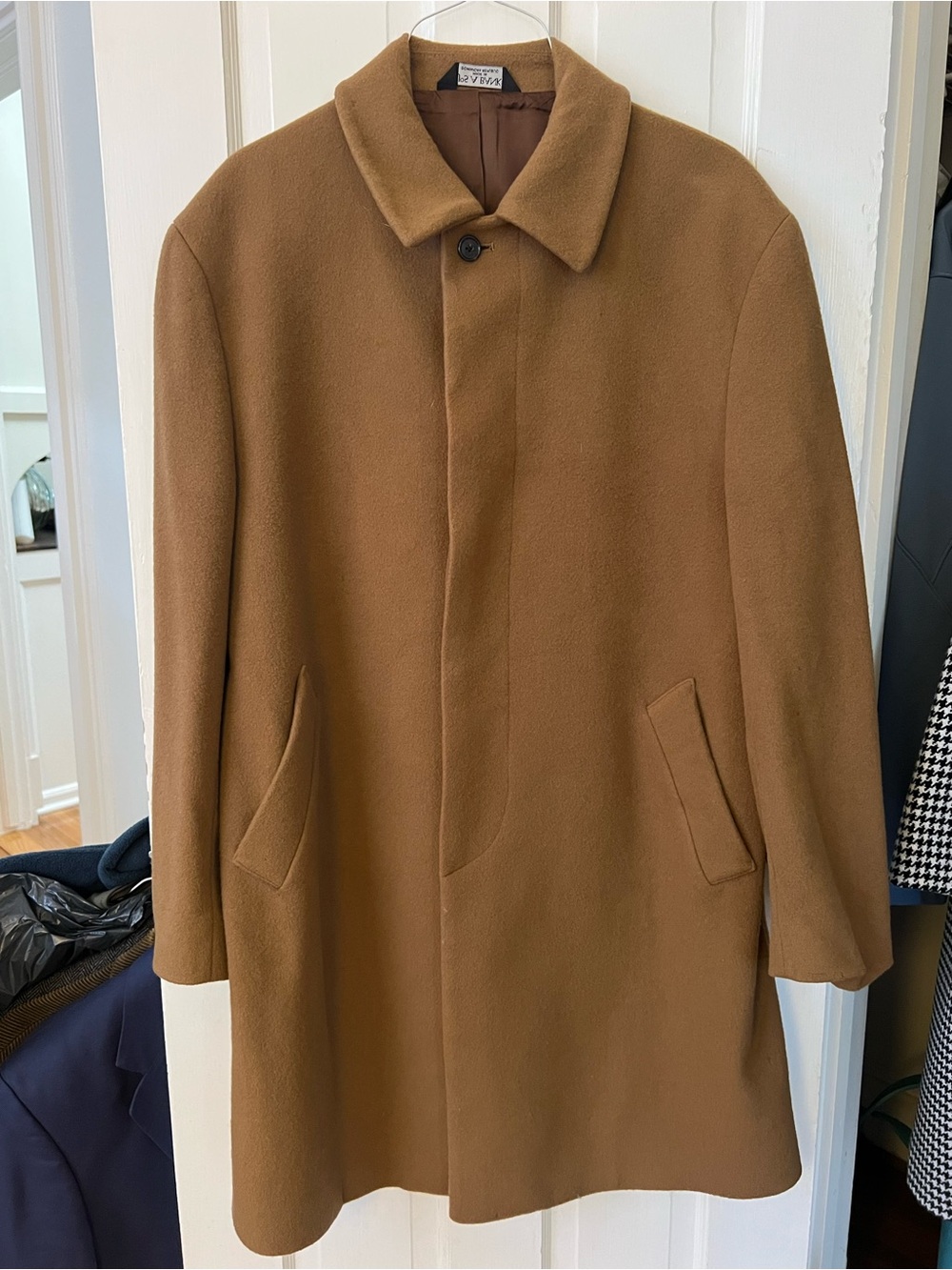 Jos A Bank 42R 100% Wool Camel Tan Overcoat Topcoat